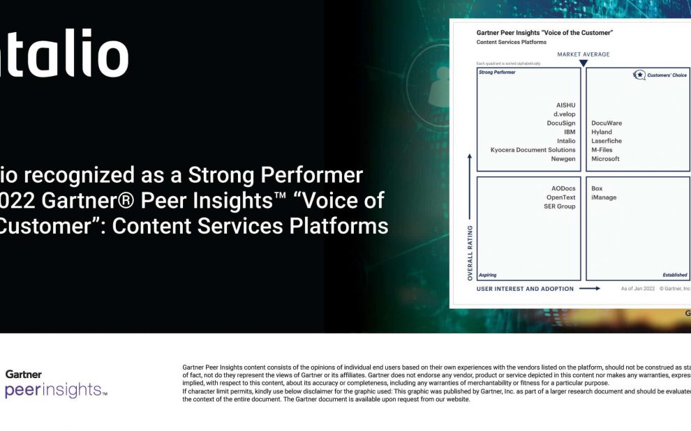 INTALIO RECOGNIZED AS A STRONG PERFORMER IN 2022 GARTNER® PEER INSIGHTS™ FOR CONTENT SERVICES PLATFORMS (CSP)